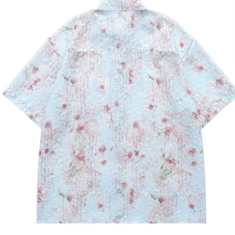 Light Blue Textured Floral Shirt - Picture 4 of 4